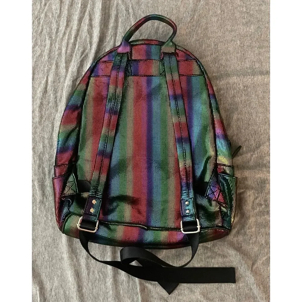 Bari Lynn Black Metallic Rainbow Chain Backpack